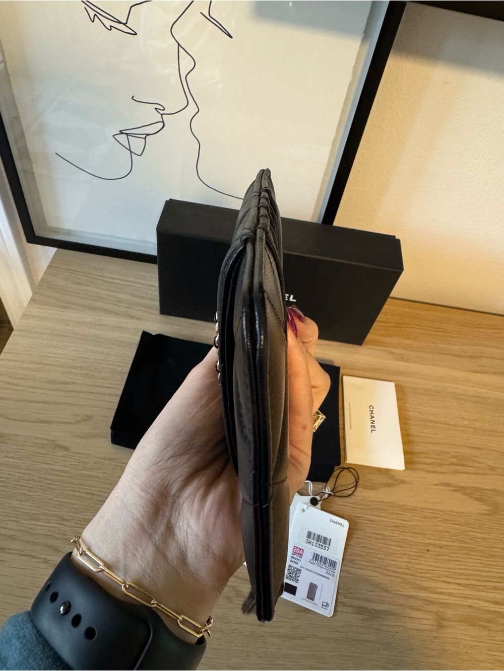CHANEL 19 Black Quilted Leather Zip Wallet + Phone Case with Gold CC Emblem - Picture 3 of 5